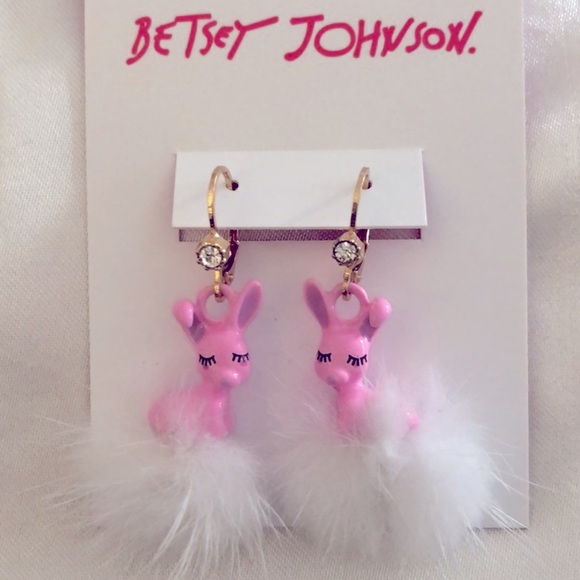 New Betsey Johnson SOMEBUNNYS BABY PUFF EARRINGS - Picture 5 of 8